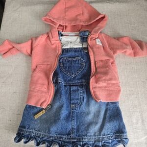 Baby Bundle - Kids Coral Hooded Jacket - Lightweight Zip-Up &  Overall Dress